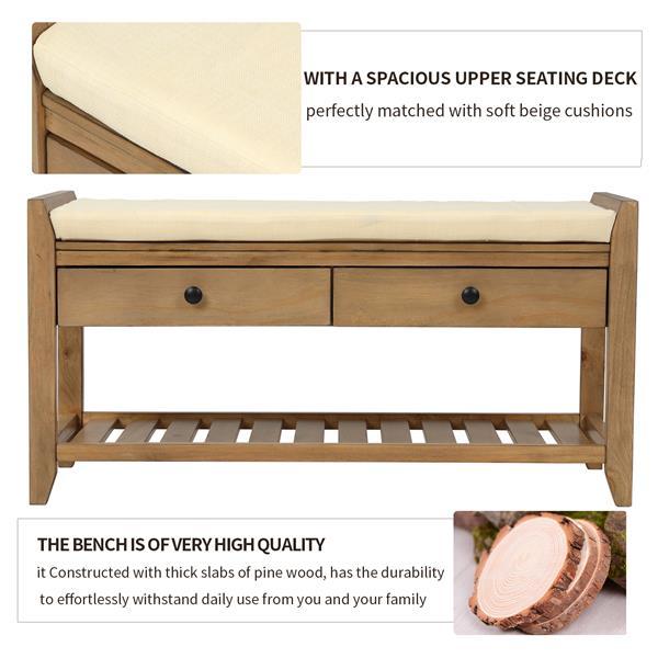 Shoe Rack With Padded Seat And Drawers, Multi-purpose Entrance Storage Bench - Old Pine