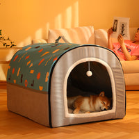 Warm Semi-enclosed Removable And Washable Two-color Geometric Pattern House Kennel