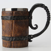 Stainless Steel Liner Mug, Large-handle Large Wooden Barrel Water Mug