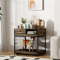 Furniture Dog Cage Double Door, Rustic Brown