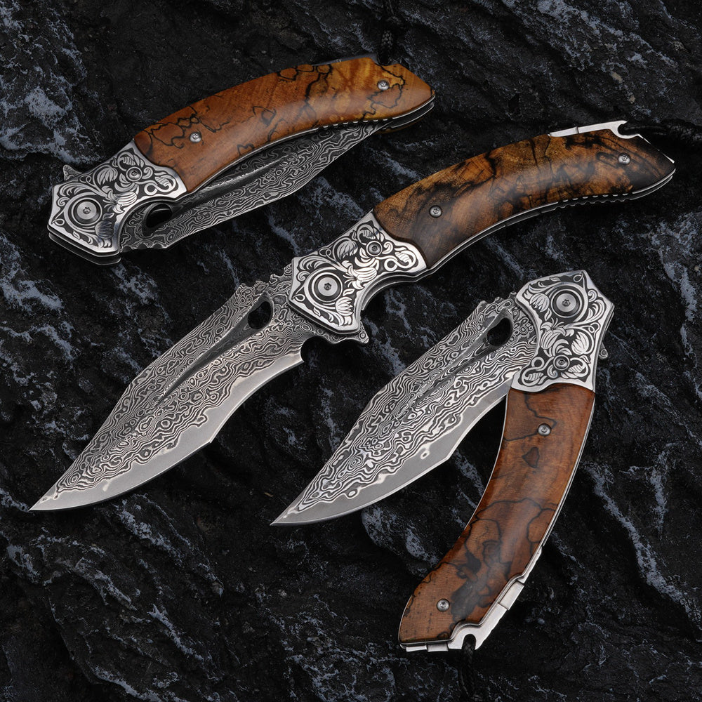 Outdoor Survival Camping Damascus Steel Folding Knife