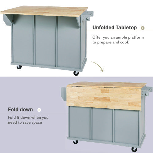 Kitchen Trolley With Rubberwood Folding Leaf Countertops