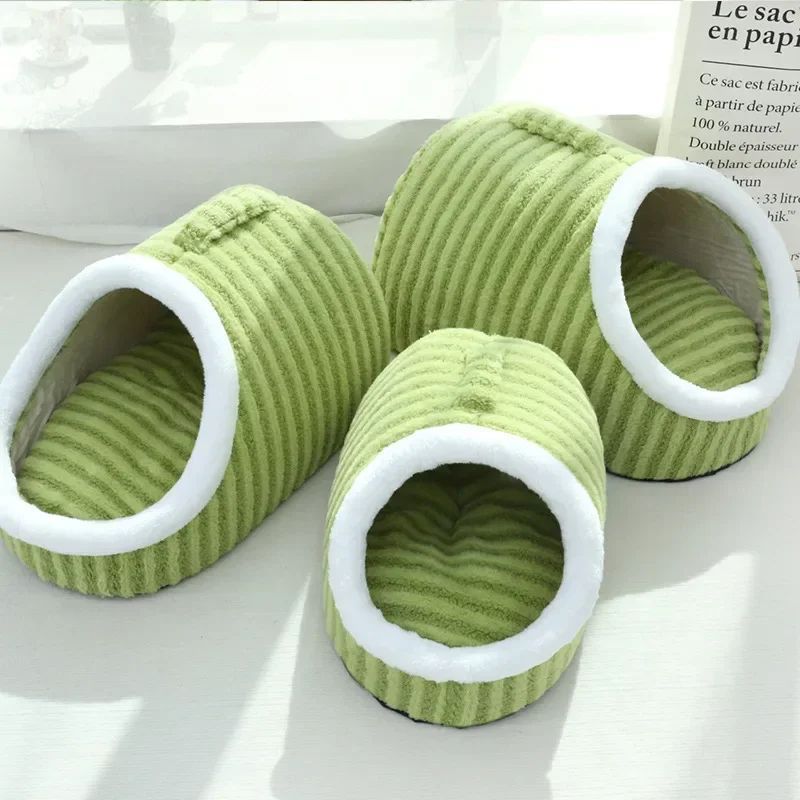 Thickened 3D Dog Cat Bed For Autumn Winter Warm Hole Drilling Dog Bed With Removable Sponge Striped Pet Bed Puppy Nest Sofa