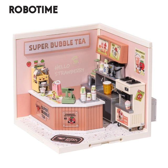 Robotime Rolife Super Creator Daily Plastic DIY Miniature House Cafe Energy Supply Store Building Block Sets English Version