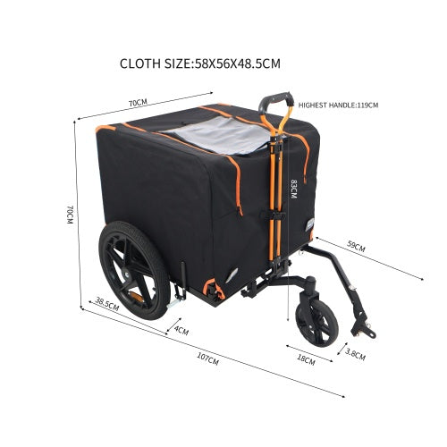 Foldable Pet Jogging Stroller Dog Carriers Bicycle Trailer Pet Dog Cat Bike Trailer Orange And Black - Ideal For Small Pets