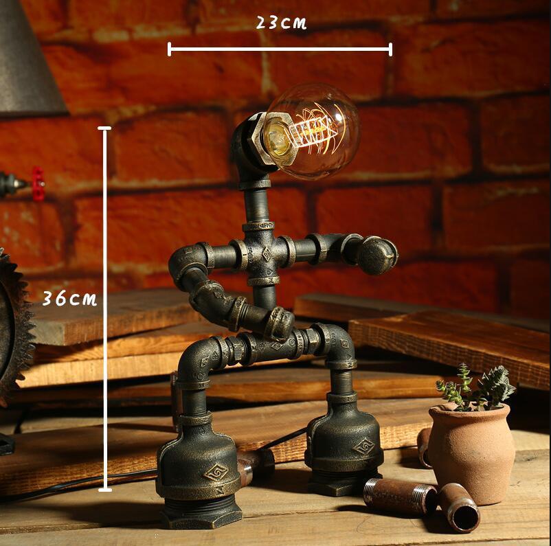 Robot Table Lamp Vintage Loft Iron Pipe