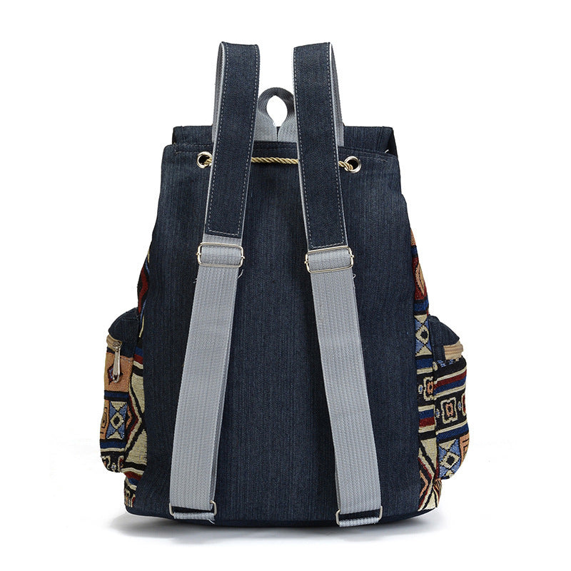 Ethnic Style Denim Large Capacity Drawstring School Bag/Backpack