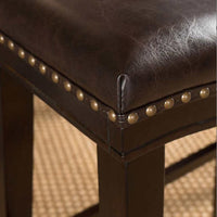 Contemporary Upholstered Saddle Counter Stool With Nailhead Trim Dark Brown