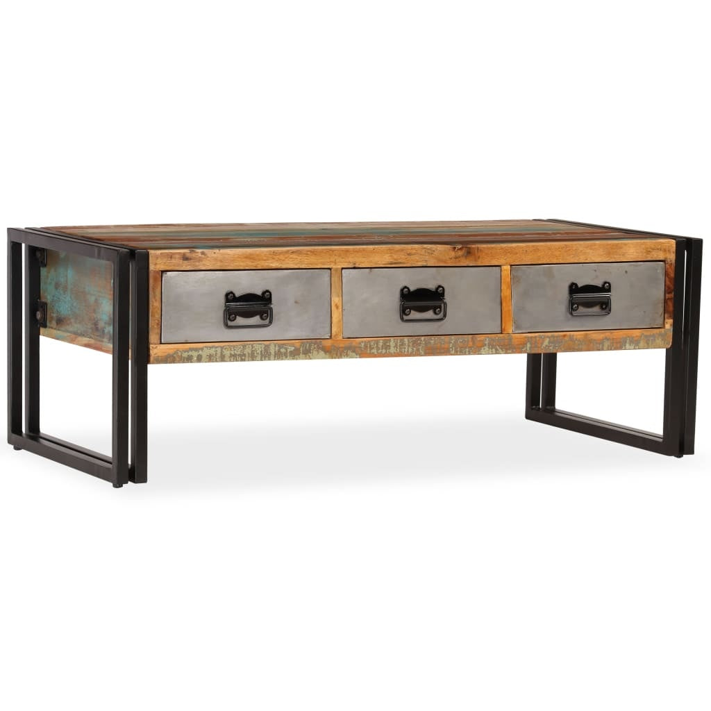 vidaXL Coffee Table with 3 Drawers Solid Reclaimed Wood 39.4"x19.7"x13.8"