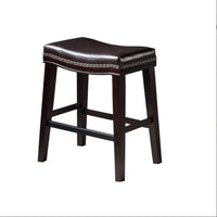 Contemporary Upholstered Saddle Counter Stool With Nailhead Trim Dark Brown