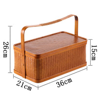 Bamboo Cabas Food Container Double Layer With Lid Rectangular Portable Tea Storage Box