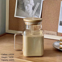 Borosilicate Transparent Glass Square Cup With Straw Glass With Lid Household Mug