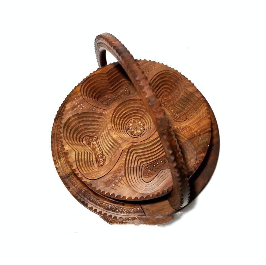 Pakistan Wooden Carved Fruit Basket Decorative Souvenir