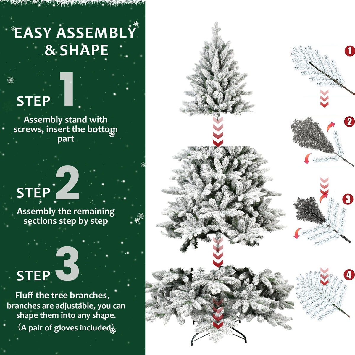 5 Feet PVC Flocked Artificial Christmas Tree With 768 Branch Tips & Metal Brackets, Collapsible Fake Tree With Realistic Snow Leaves For Home Decor