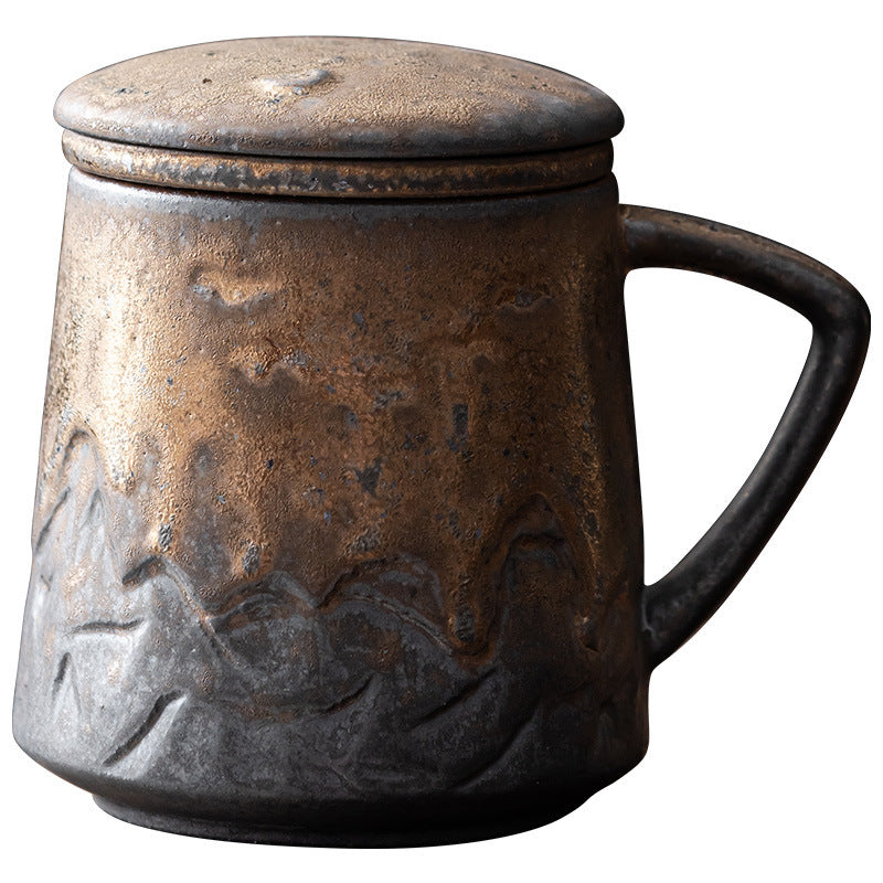 Vintage Ceramic Mug With Lid Filter Set