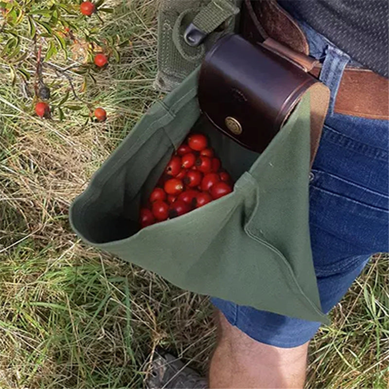 Leather/Canvas Collapsible Foraging Bag Hiking Camping Hunting Beach