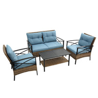 4-Piece Patio Sectional Low Dining Sofa Set - KD Rattan Wicker Outdoor Furniture