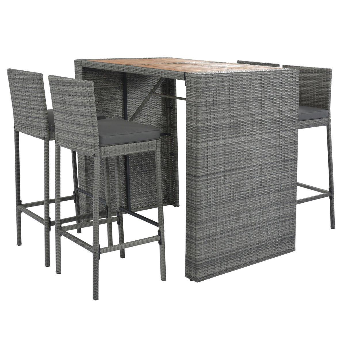 5-Piece Outdoor Patio Wicker Bar Set With Bar Height Chairs & Non-Slip Feet