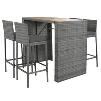 5-Piece Outdoor Patio Wicker Bar Set With Bar Height Chairs & Non-Slip Feet