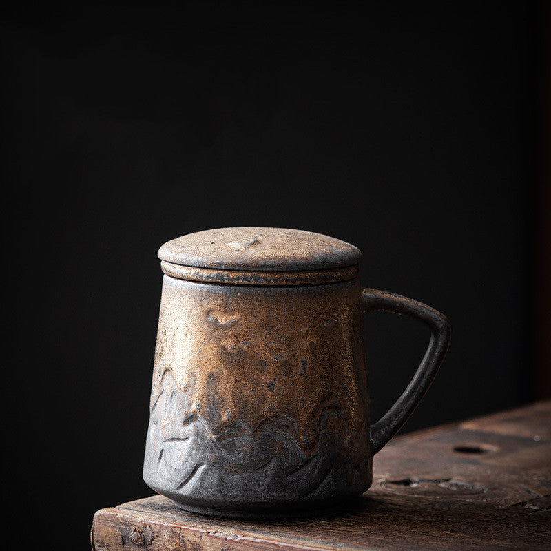 Vintage Ceramic Mug With Lid Filter Set