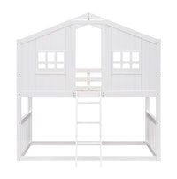 Bunk House Bed With Ladder, Wooden Bed - White