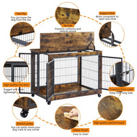 Furniture Double Door Dog Cage, Rustic Brown