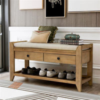 Shoe Rack With Padded Seat And Drawers, Multi-purpose Entrance Storage Bench - Old Pine