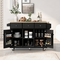 Kitchen Trolley With Rubberwood Folding Leaf Countertops