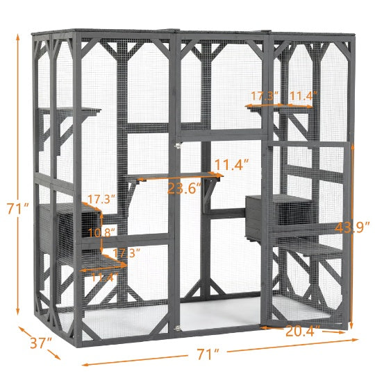 Outdoor Cat House Wooden Catio Enclosure Cover  Large Cat Cage With Jump Platforms And Condos