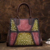 New Style Tree High Leather Retro Handbags Embossed Hand-Painted