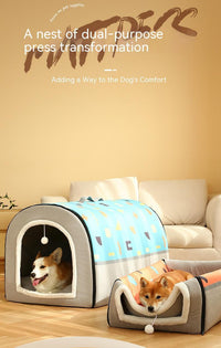 Warm Semi-enclosed Removable And Washable Two-color Geometric Pattern House Kennel