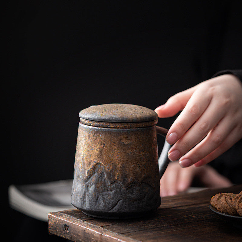 Vintage Ceramic Mug With Lid Filter Set
