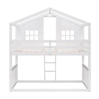 Bunk House Bed With Ladder, Wooden Bed - White