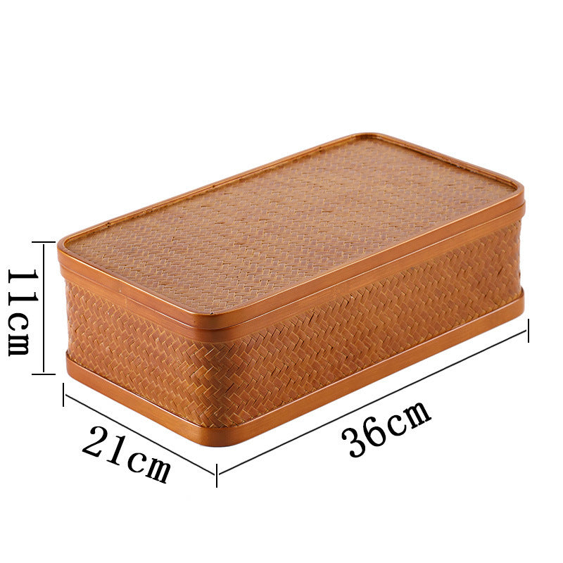 Bamboo Cabas Food Container Double Layer With Lid Rectangular Portable Tea Storage Box