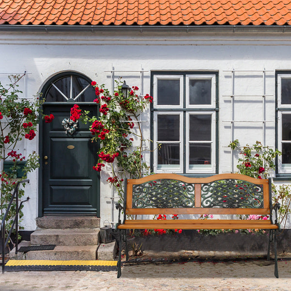 Double Arched Back Iron Wood Bench