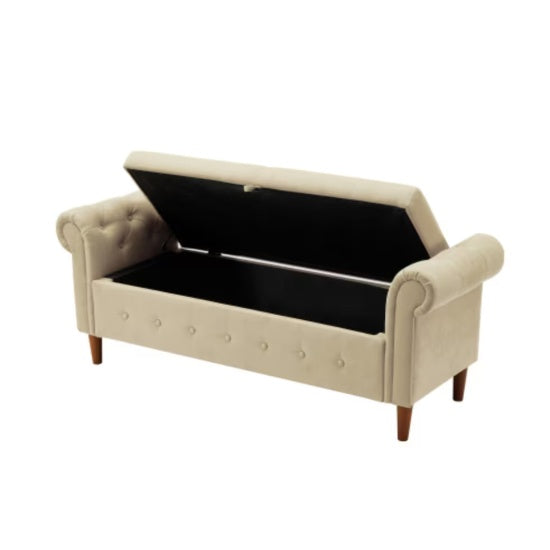 Beige Multifunctional Storage Rectangular Sofa Stool