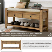 Shoe Rack With Padded Seat And Drawers, Multi-purpose Entrance Storage Bench - Old Pine