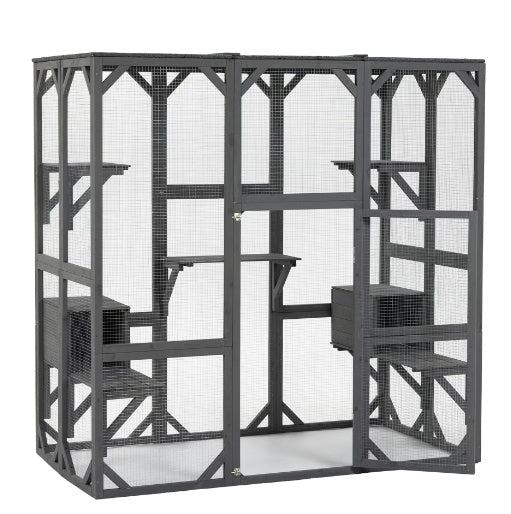 Outdoor Cat House Wooden Catio Enclosure Cover  Large Cat Cage With Jump Platforms And Condos