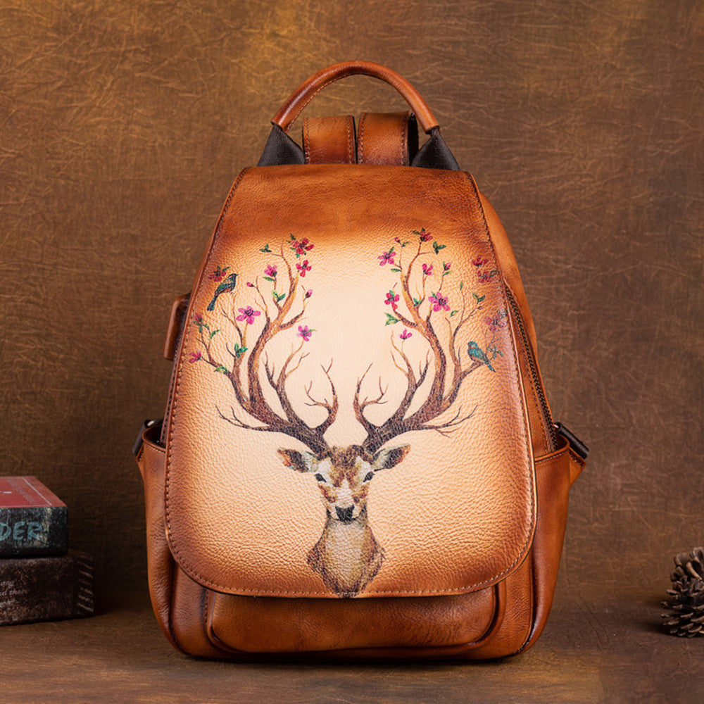 Original Design Printed Genuine Leather Backpack