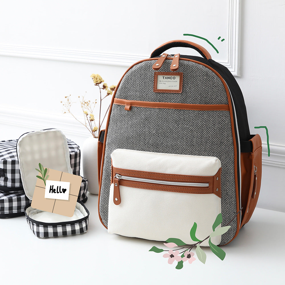 Canvas Mommy Bag With Leather Backpack