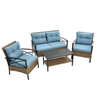 4-Piece Patio Sectional Low Dining Sofa Set - KD Rattan Wicker Outdoor Furniture