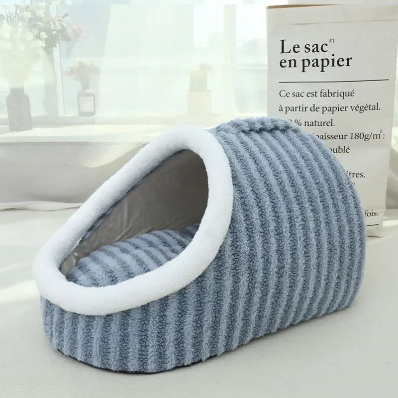 Thickened 3D Dog Cat Bed For Autumn Winter Warm Hole Drilling Dog Bed With Removable Sponge Striped Pet Bed Puppy Nest Sofa