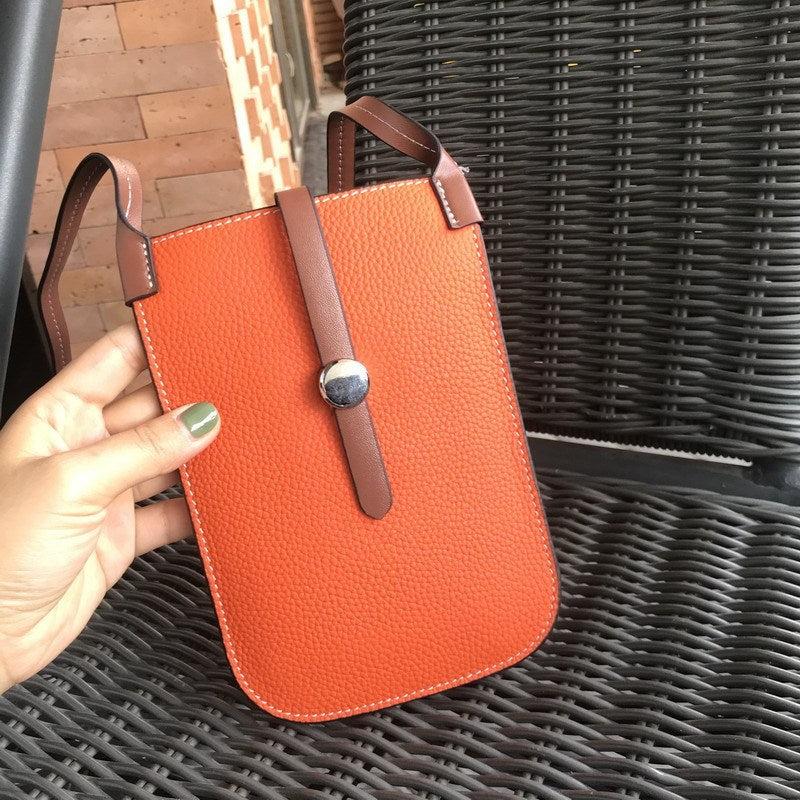 Cowhide Pull-belt Mobile Phone Bag