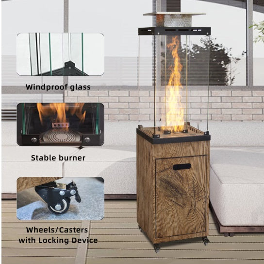 New Product Faux Woodgrain Tempered Glass Outdoor Propane Gas Fire Heater