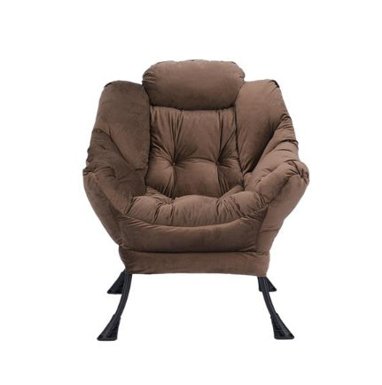 Living Room Chair Modern Cotton Fabric Lazy Chair With Armrests And Side Pockets - Brown With Ottoman