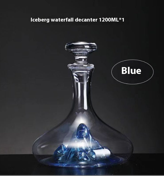 Blue Gold Mountain Waterfall Decanter With Lid