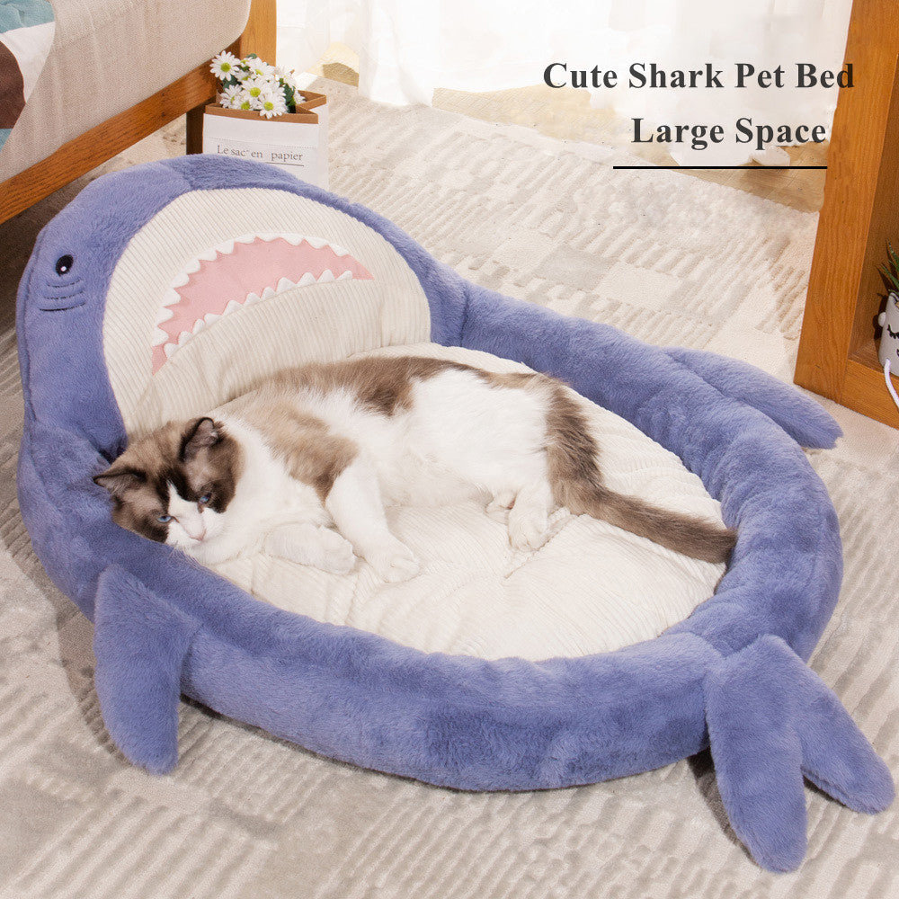 Thick Warm Cat Bed Pad Soft Shark Pattern