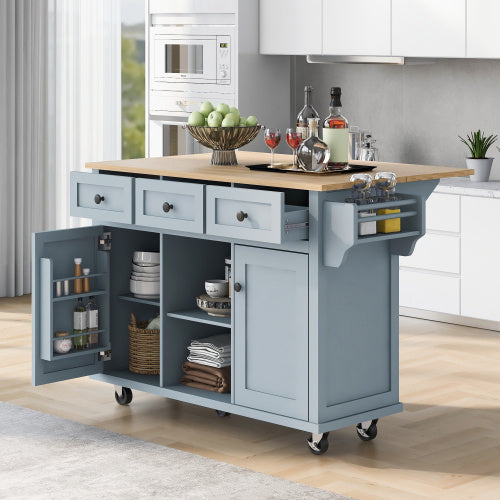 Kitchen Trolley With Rubberwood Folding Leaf Countertops