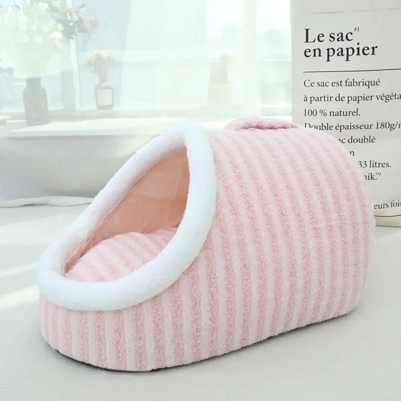 Thickened 3D Dog Cat Bed For Autumn Winter Warm Hole Drilling Dog Bed With Removable Sponge Striped Pet Bed Puppy Nest Sofa