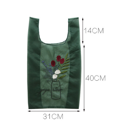 Transparent Shopping Tote Mesh Embroidery Women